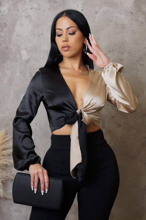 Addicted To You Crop Top - Black / Beige