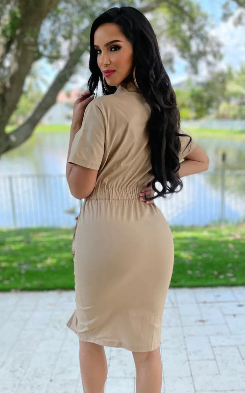 Between Us Mini Dress  - Taupe